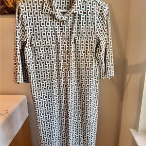 J. McLaughlin Brown and White Geometric Midi Shirt Dress